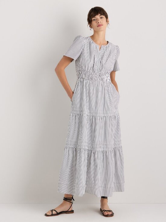 Quince Dresses & Skirts - Quince 100% Organic Cotton Poplin Tiered Maxi Dress Grey Soho Stripe S NWT